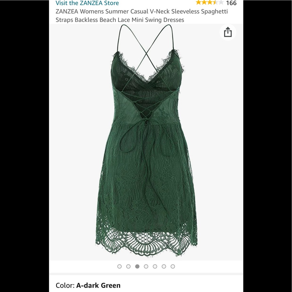 Lace dark green mini dress.Cross stitch backing with side zipper.Party cocktail